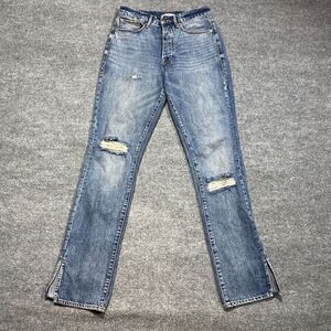 Good American Jeans Good Boy Womens 4/ 27 Denim Distressed Straight Split Hem